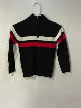 sezzit size L/7 red white strips black sweater with zipper